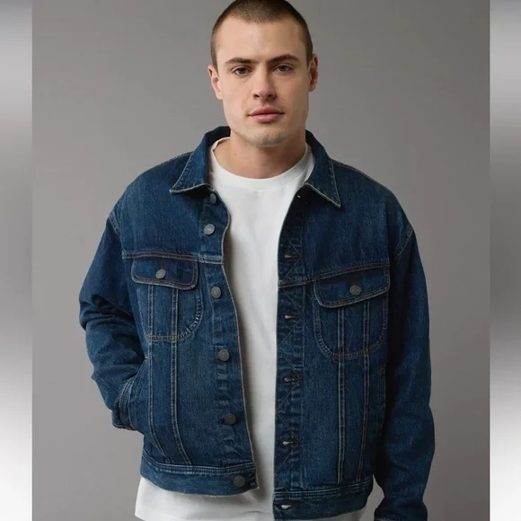 American Eagle AE Men’s XL Denim Trucker Jean Jacket Rancher Jeans Dark Wash NWT - Picture 10 of 13